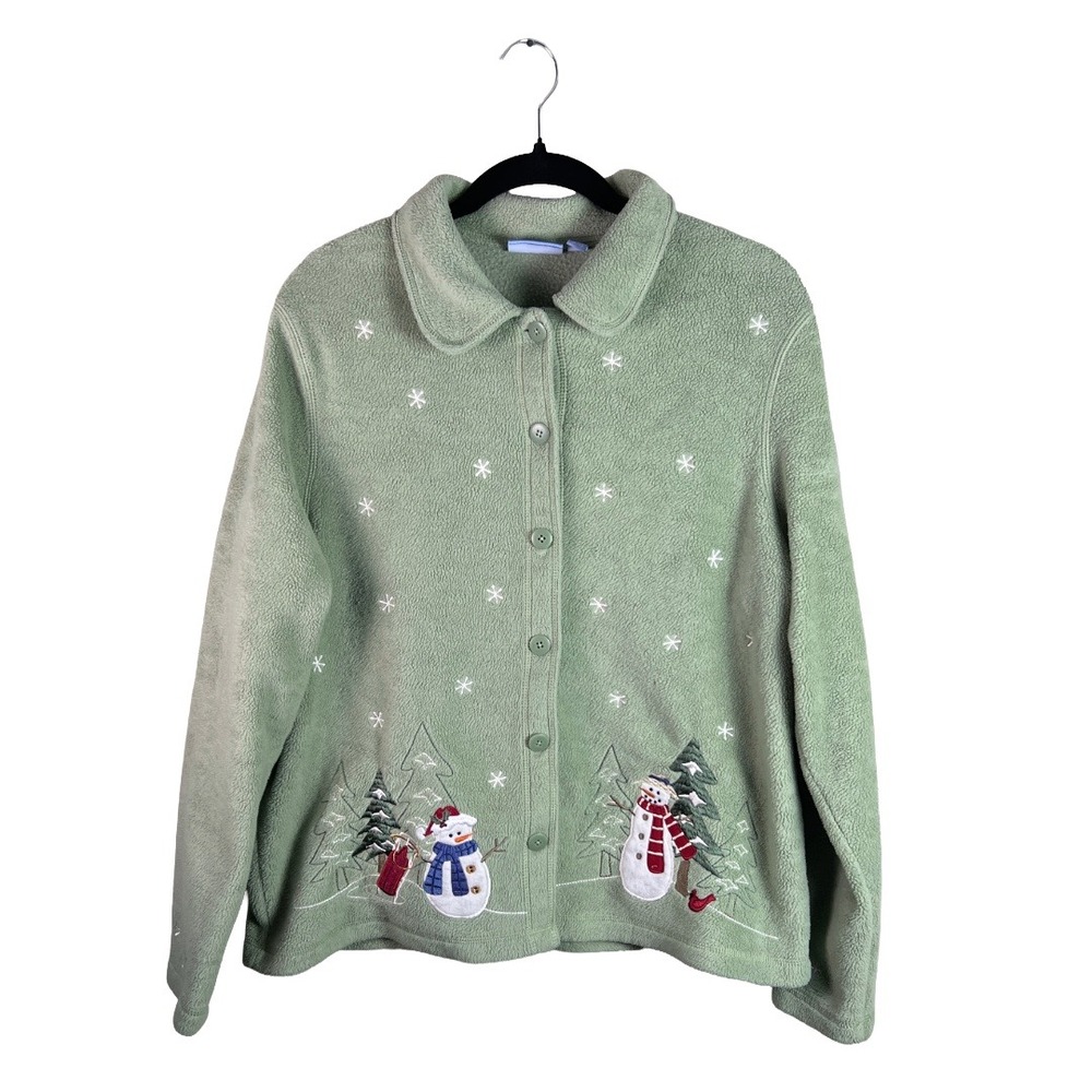 Y2K Croft & Barrow Fleece Jacket Women's L Snowman Cottagecore